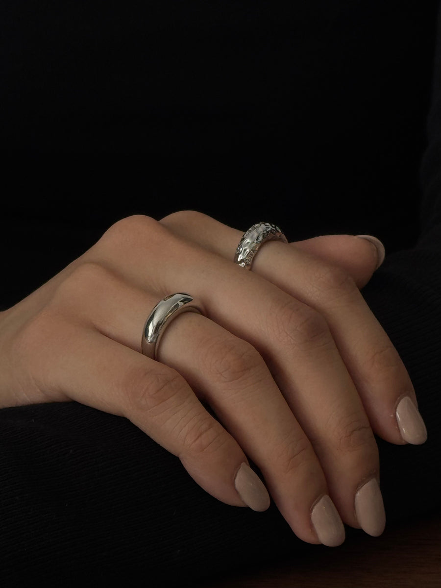 Hammered Half Moon Ring Sets