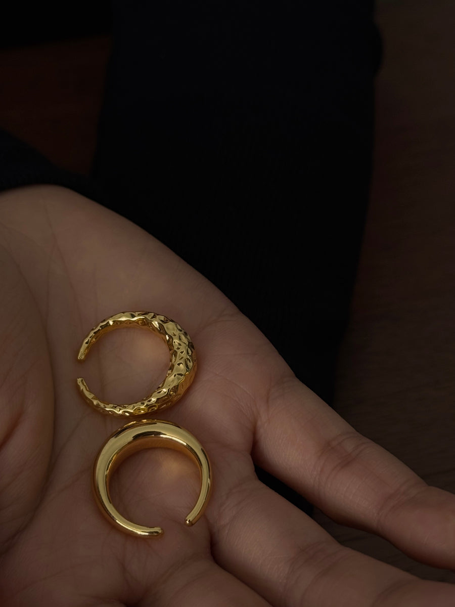 Hammered Half Moon Ring Sets
