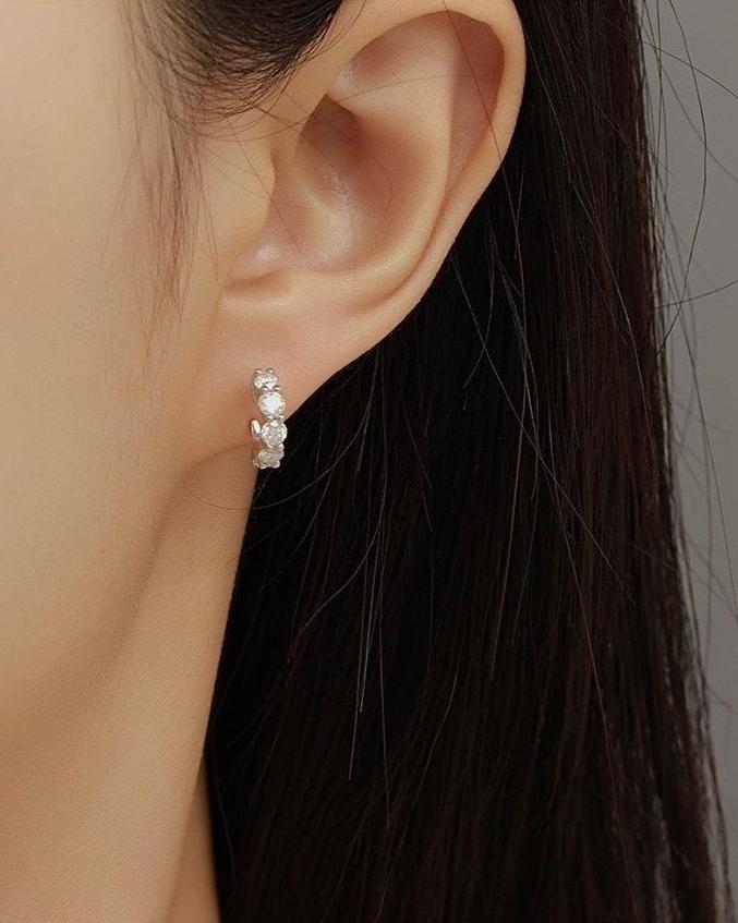 Round Cut Diamond C-Hoop Earrings