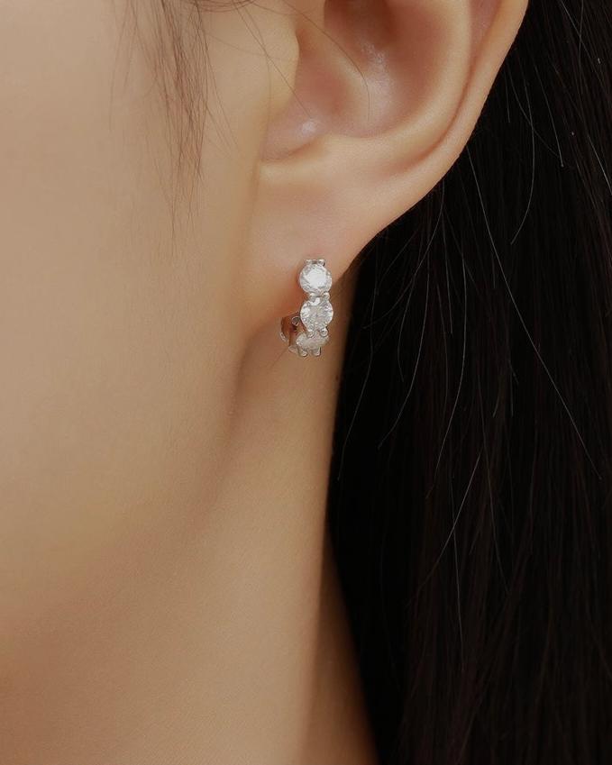 Round Cut Diamond C-Hoop Earrings